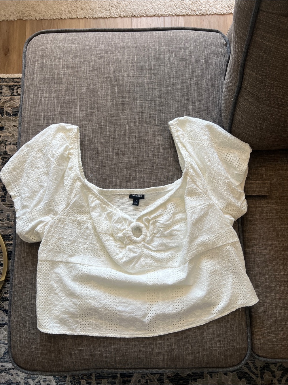 torrid White Eyelet Puff-Sleeve Ring-Front Crop Top